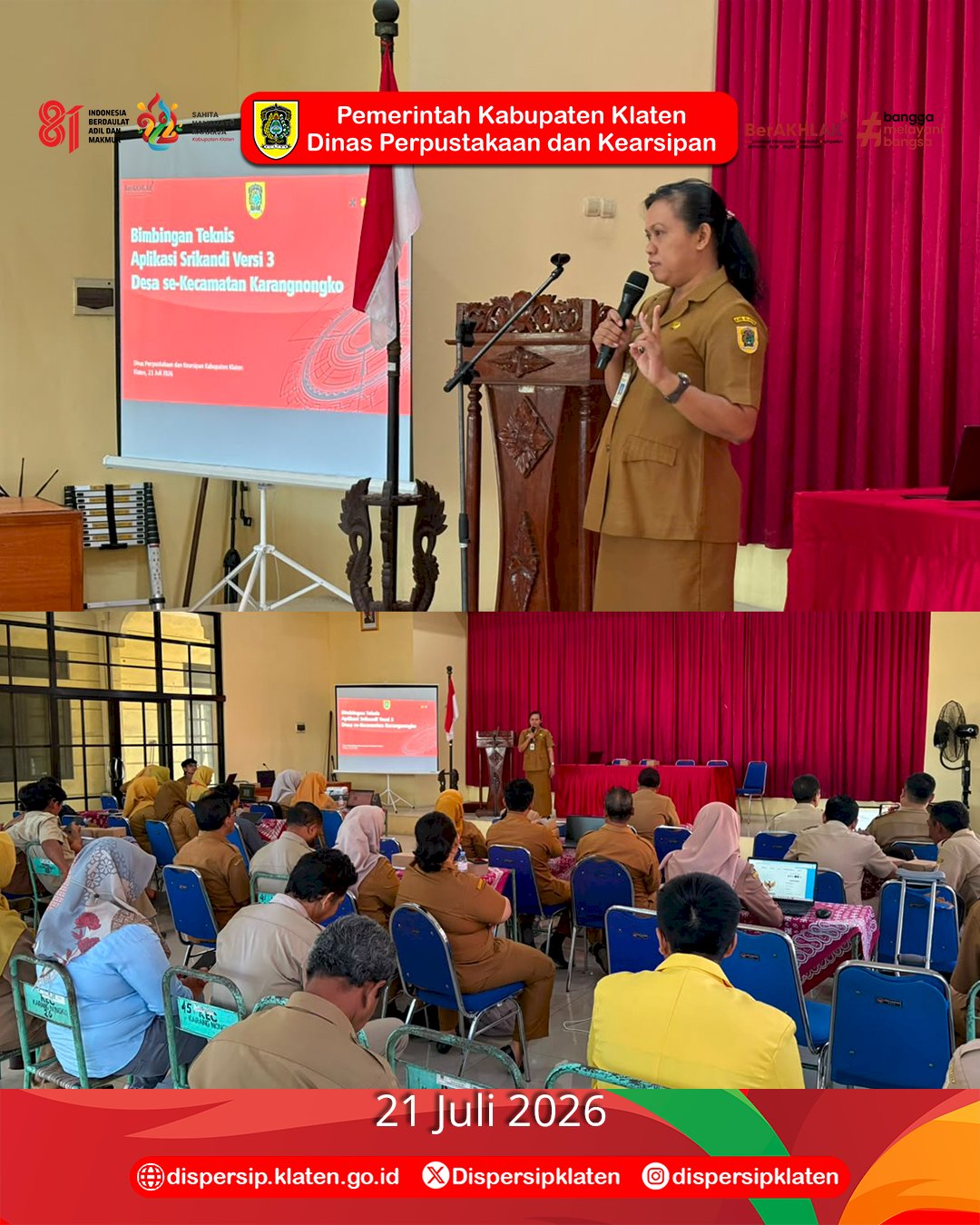 Dispersip Klaten Berikan Bimtek Srikandi bagi Pemerintah Desa se-Kecamatan Karangnongko