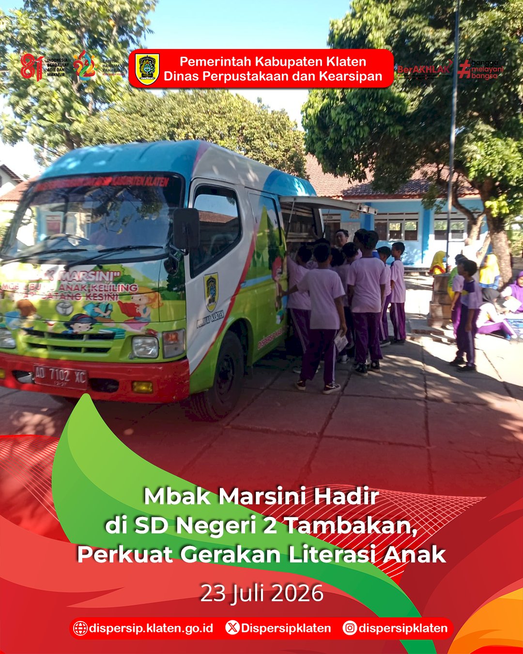 Mbak Marsini Hadir di SD Negeri 2 Tambakan, Perkuat Gerakan Literasi Anak