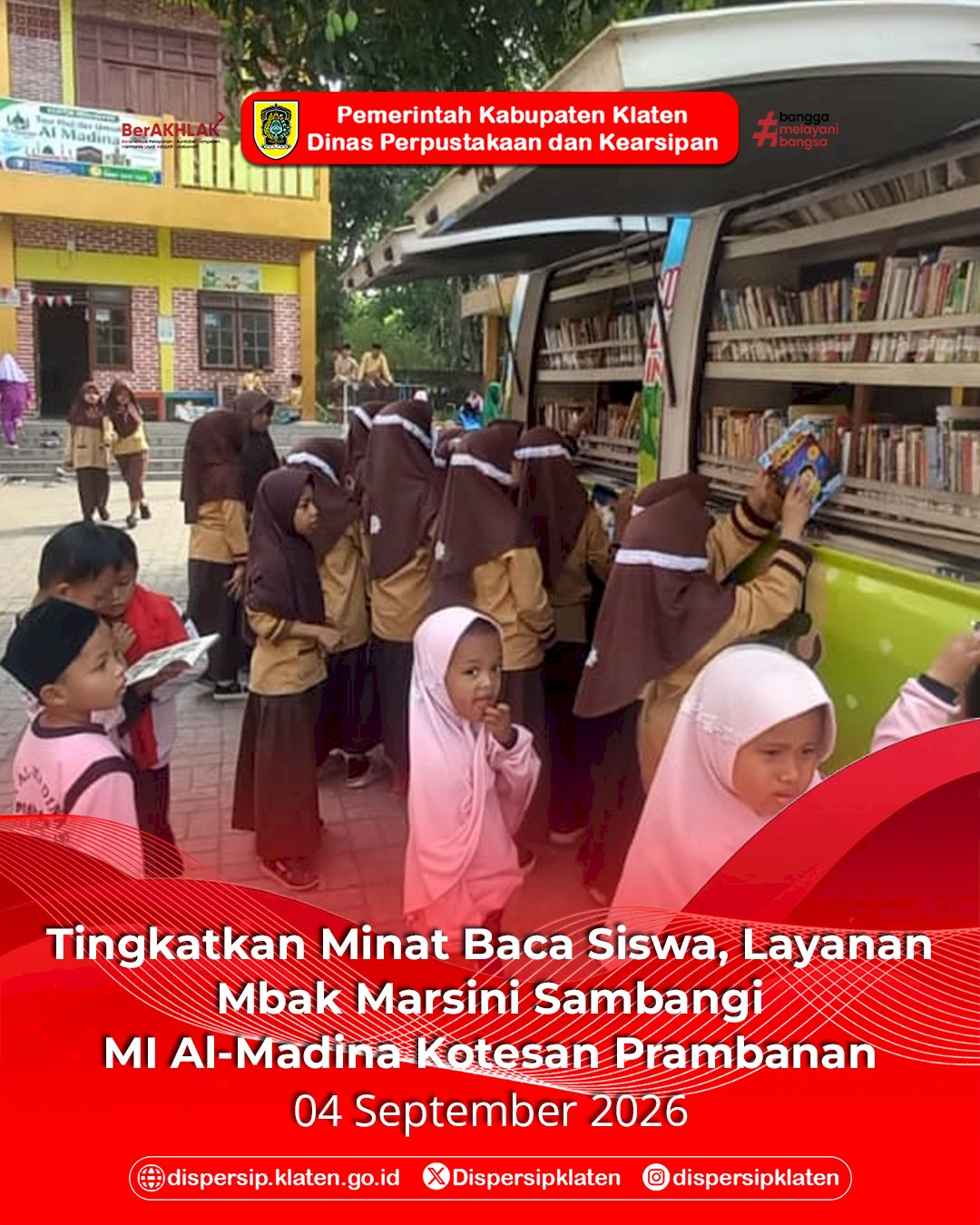 Tingkatkan Minat Baca Siswa, Layanan Mbak Marsini Sambangi MI Al-Madina Kotesan Prambanan