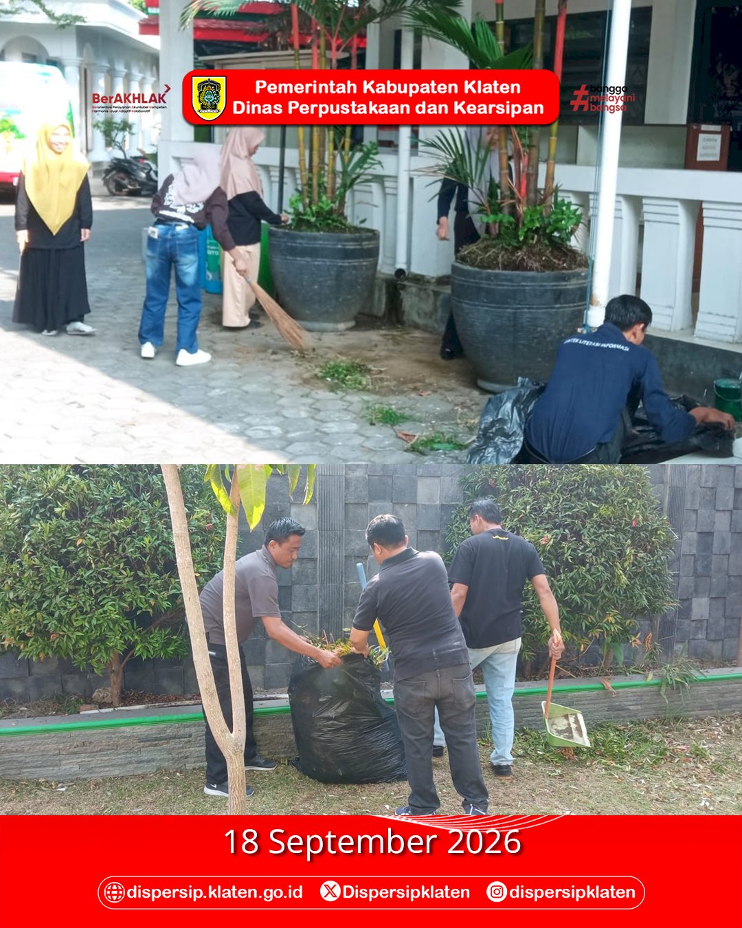 Jumat Bersih, Dispersip Klaten Gotong Royong Jaga Kebersihan Lingkungan Dinas