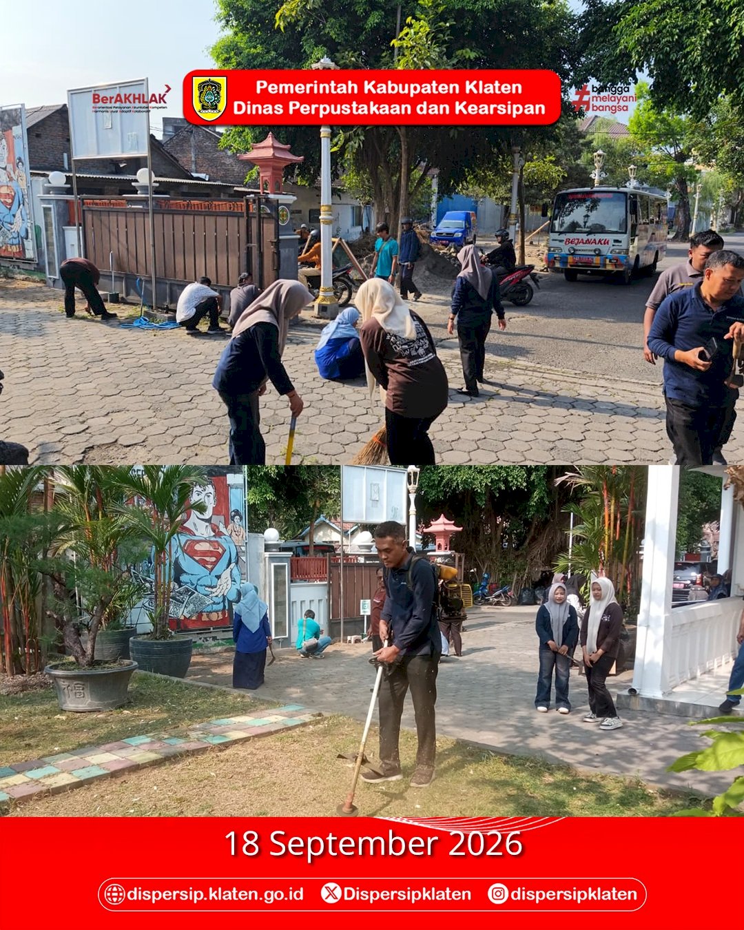 Jumat Bersih, Dispersip Klaten Gotong Royong Jaga Kebersihan Lingkungan Dinas